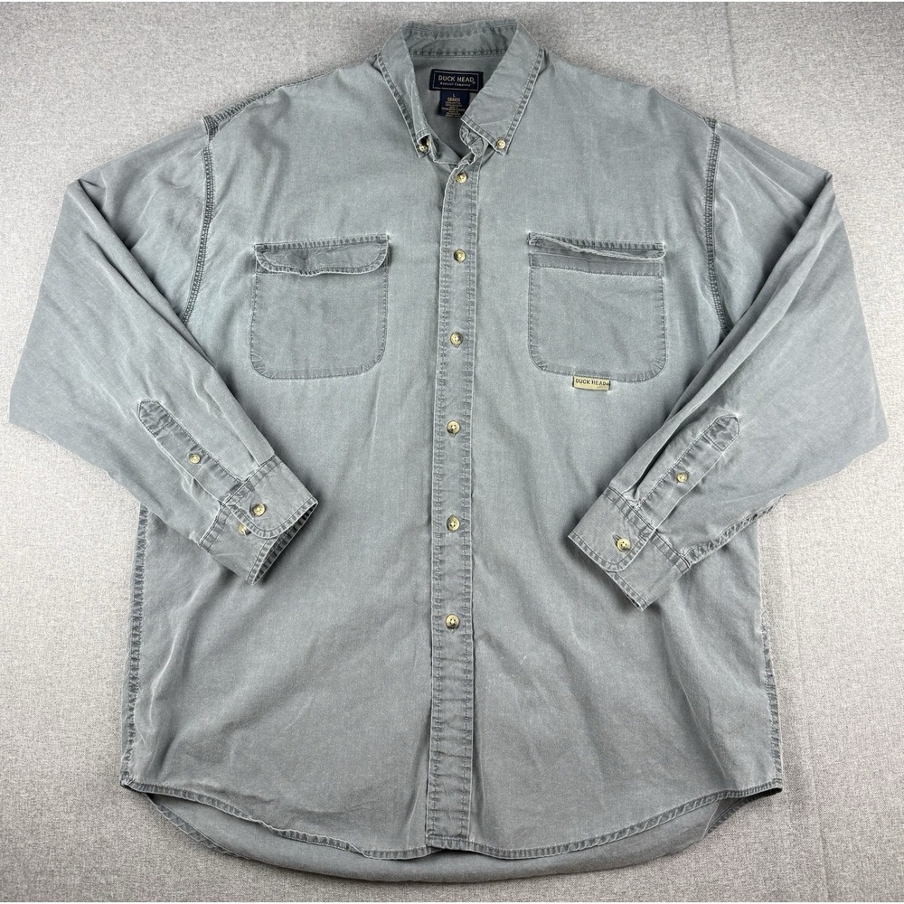 Duck Head Men's L Gray Button Down Shirt Cotton Long Sleeve Casual Pocket